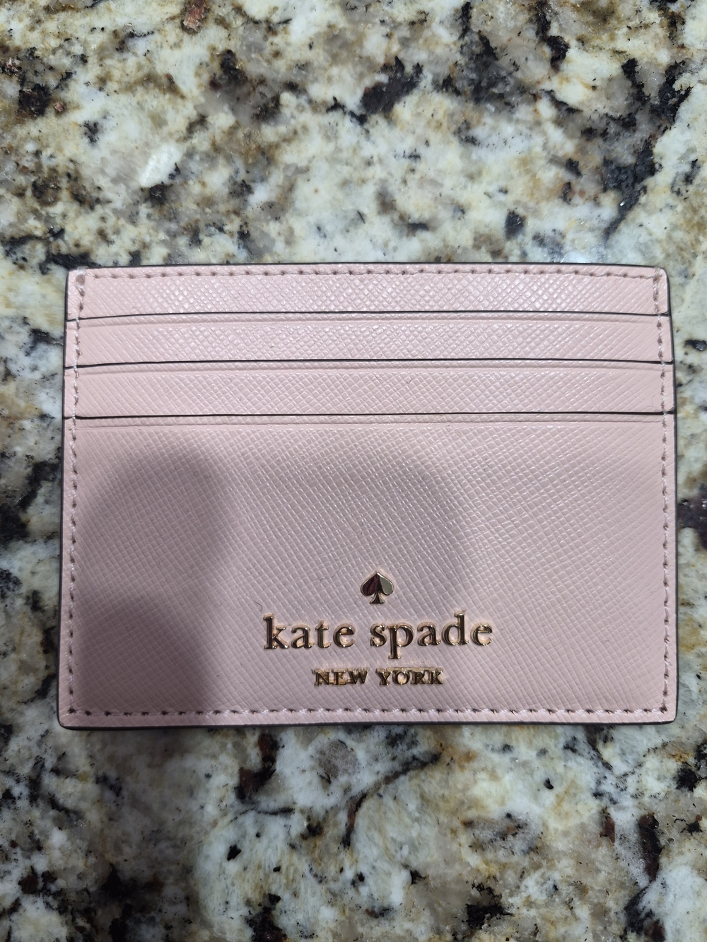 kate spade Pink Saffiano Leather Card Holder with Gold Logo